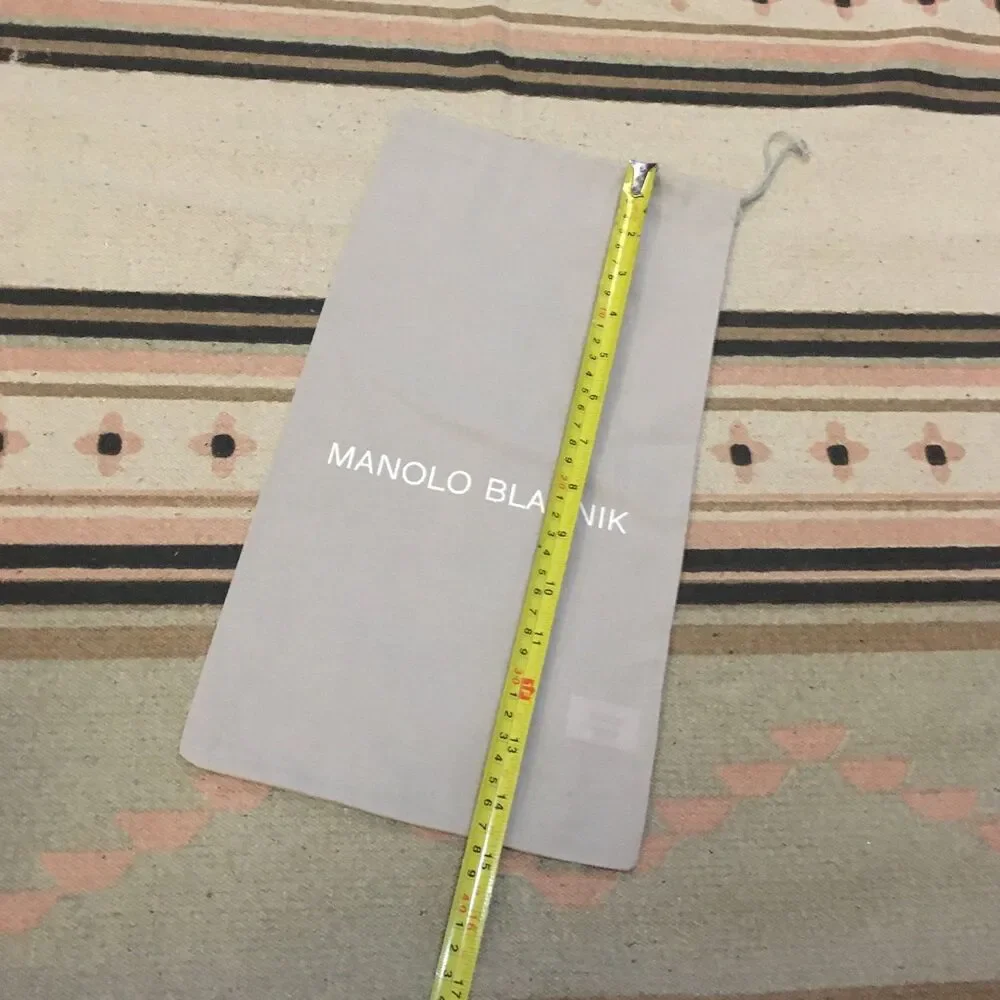 Manolo Blahnik 14” x 8” square gray drawstring dustbag garment dust bag